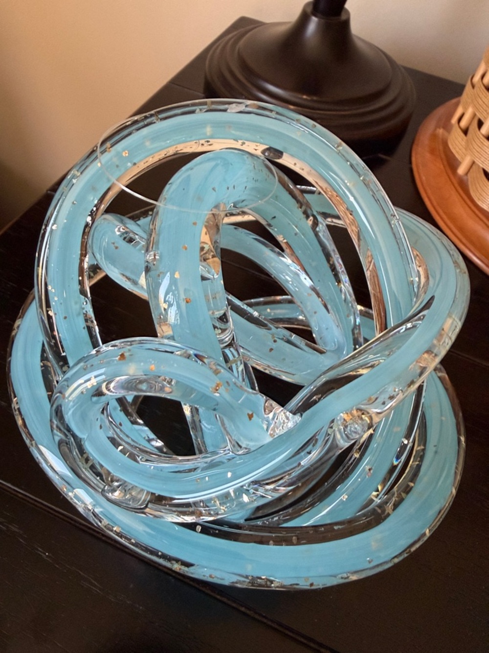 Decorative Blown Glass Orb Sculpture - Blue with Silver Flecks-NEW - Picture 4 of 4